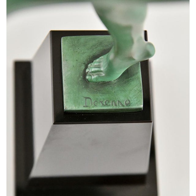 Art Deco Nude Disc Dancer in Metal on Marble Base by Andre Derenne and Marcel Bouraine, France, 1930s For Sale - Image 10 of 12