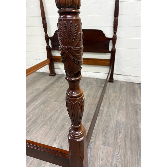 Wood Vintage Queen Size Carved Four Poster Rice Bed For Sale - Image 7 of 14