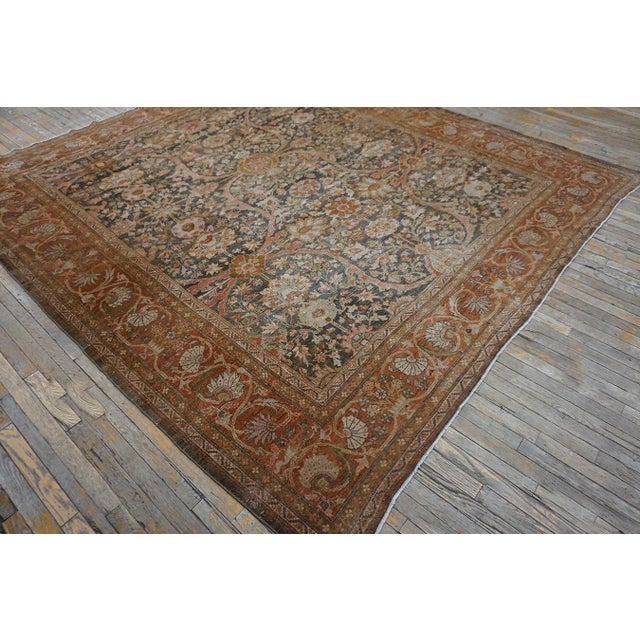 Peaceful Charcoal Background Color With Allover Rosettes Pattern Antique Sultanabad Persian Rug For Sale - Image 9 of 12