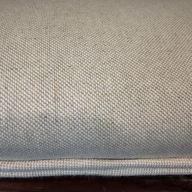 French Antique French Louis XV Carved Walnut Bench With New Linen Upholstery For Sale - Image 3 of 10
