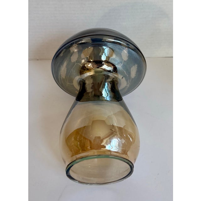 Gray Vintage Etched Art Glass Mushroom Smoky Gray and Amber Decorative Glass Sculpture For Sale - Image 8 of 10