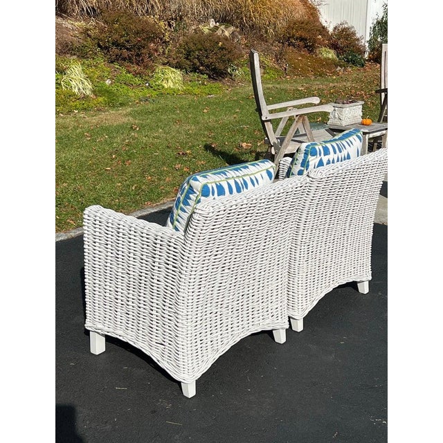 Pair of White Wicker Club Chairs For Sale - Image 13 of 18