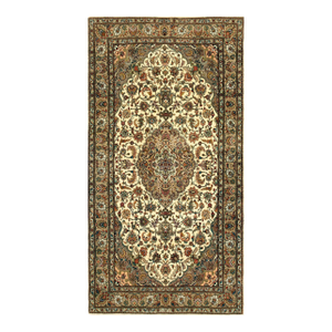 1940s Ivory Medallion Antique Persian Tabriz Rug 4'0" X 7'6 Handknotted Wool Carpet