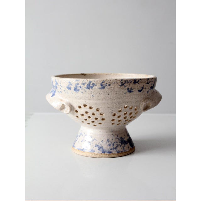 White Vintage Handmade Studio Pottery Colander For Sale - Image 8 of 15