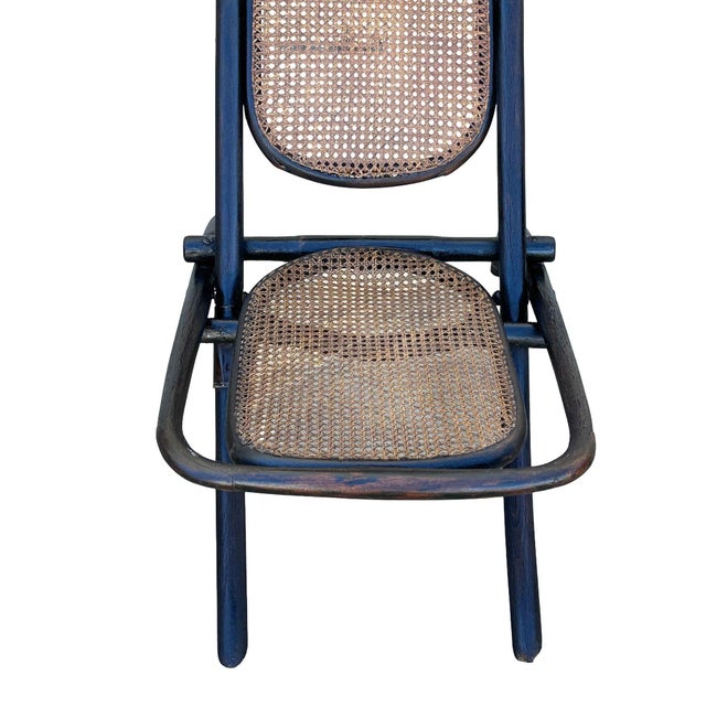 Victorian Vienna Secession Dark Stain Bent Oak & Cane Foling Chair No. 01 Attributed to Thonet For Sale - Image 3 of 4