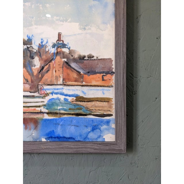 1950s Mid-Century Modern Swedish "The Waterway" Vintage Landscape Watercolour Painting, Framed For Sale - Image 5 of 10