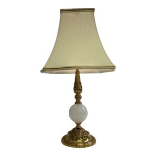 Vintage Hollywood Regency Solid Brass & Frosted Glass Orb Table Lamp For Sale