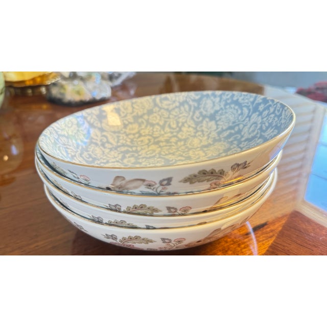 1990s Porcelain Bunny Bowl, Blue Floral Interior, Gold Trim, by Envogue, 8.5" Diameter 4 Pc For Sale - Image 12 of 15