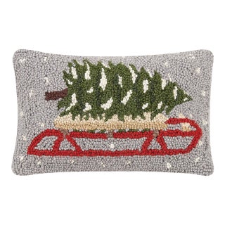 Tree On Sled Hook Pillow 8" x 12" For Sale