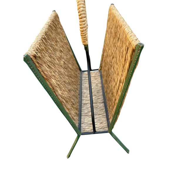 Stitched Leather Magazine Rack by Jacques Adnet, 1950s For Sale - Image 6 of 10
