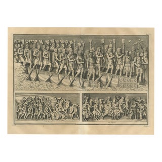 Bernard de Montfaucon, Roman Army Crossing a Bridge of Boats, Trajan's Column, 1722, Engraving For Sale