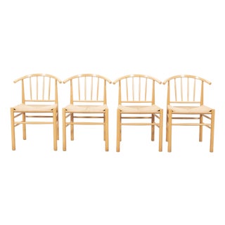 Vintage J151 Dining Chairs in Paper Cord by Erik Ole Jørgensen for FDB Møbler Denmark, 1960s, Set of 4 For Sale