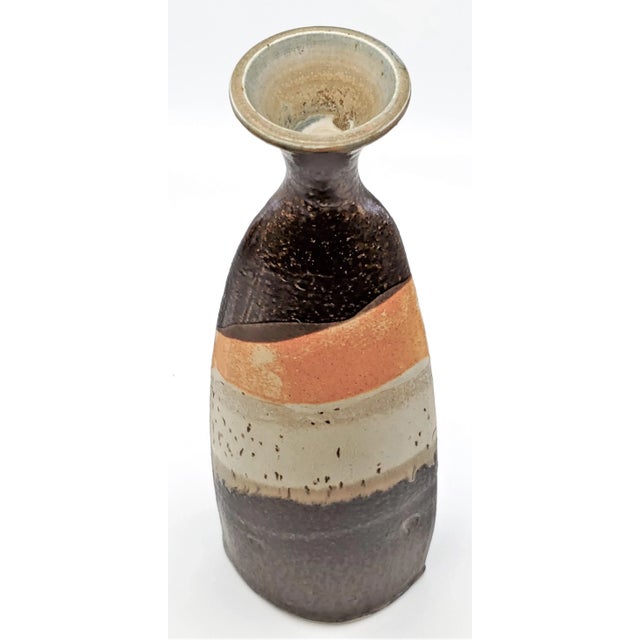 Brown Vintage 1970s Organic Mid-Century Modern Studio Art Pottery Ceramic Vase, Signed For Sale - Image 8 of 13