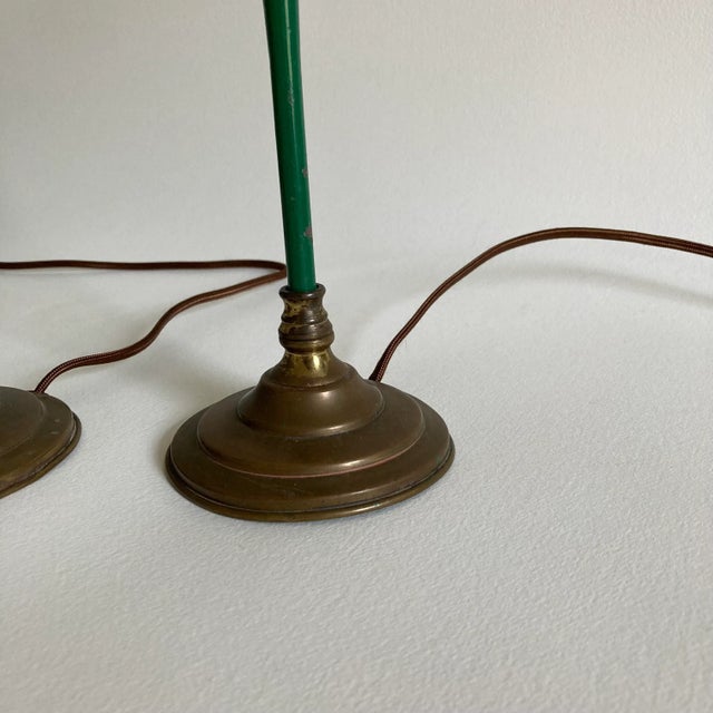 Vintage Mid 20th Century Hunter Green Metal Table Lamps - a Pair For Sale - Image 4 of 12