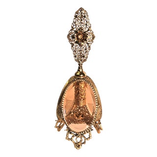 Large Ormolu Filigree Perfume Bottle With Amber Glass Vial — 10.5", c.1930–50 For Sale