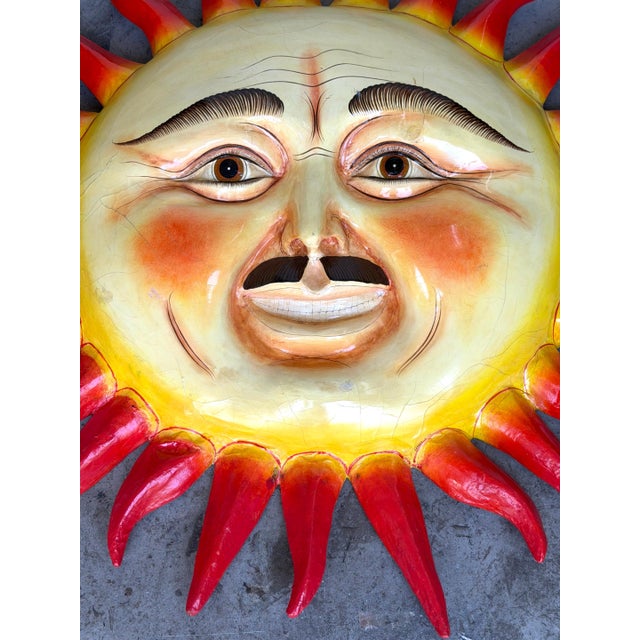 Monumental Signed Sergio Bustamante "Un Hombre con Bigote" Smiling Sun Sculpture For Sale - Image 4 of 18