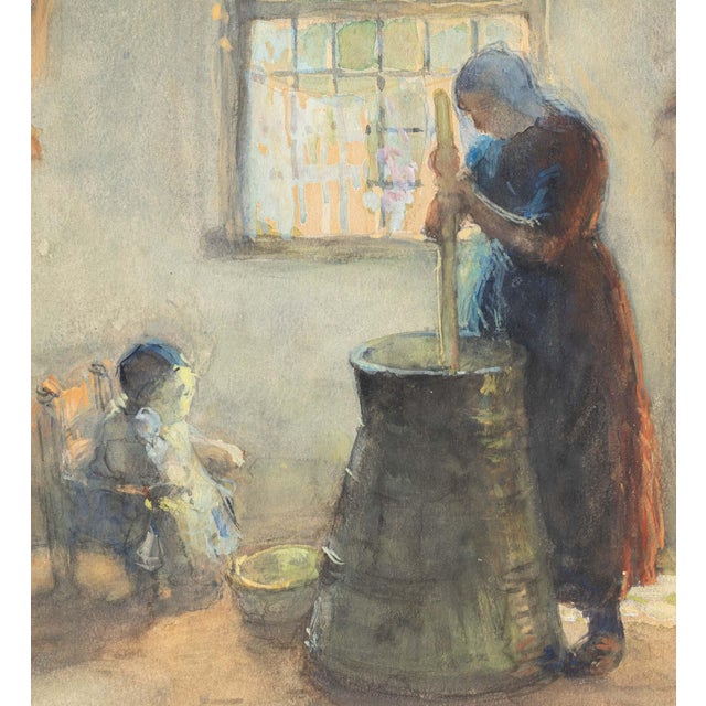 Dutch Genre Painting of a Peasant Woman Churning Butter, Hague School, by Bernard Blommers, circa 1890 For Sale - Image 14 of 16