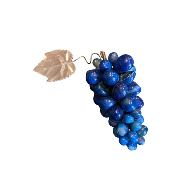 Late 20th Century Late 20th Century Blue Semi-Precious Stone Grape Décor With Silver Plate Leaf For Sale - Image 5 of 5