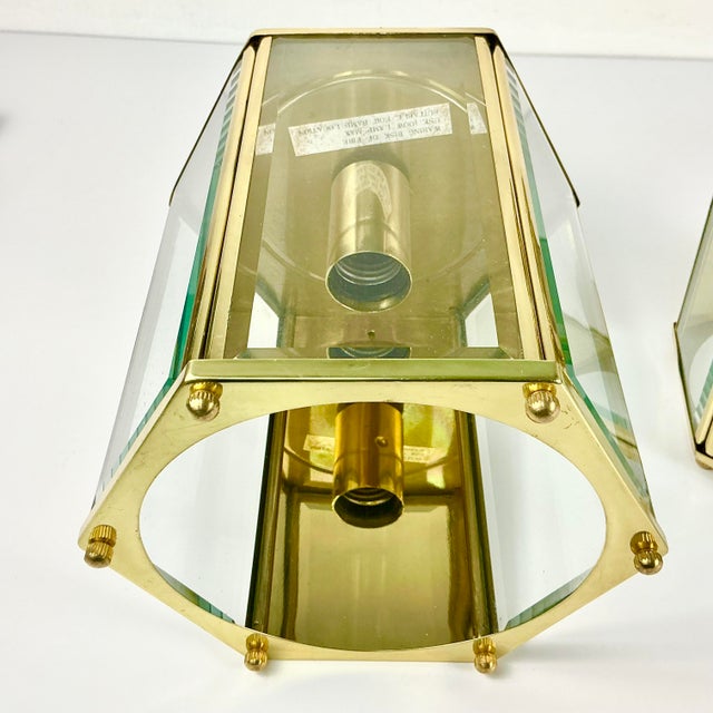 1980s Vintage Hollywood Regency Federal Brass Lantern Style Wall Sconces - A Pair For Sale - Image 12 of 14