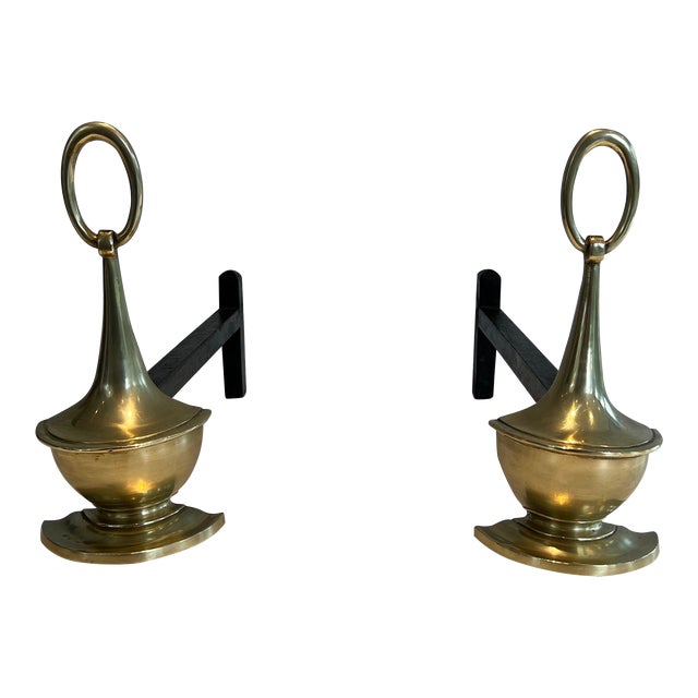 1960s Neoclassical Style Bronze Andirons - a Pair For Sale