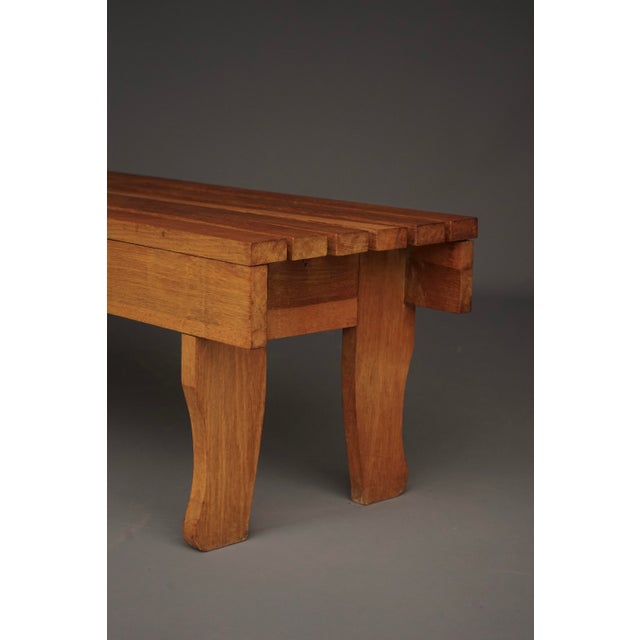 Long Oak Slatted Bench, 1960s For Sale - Image 6 of 9