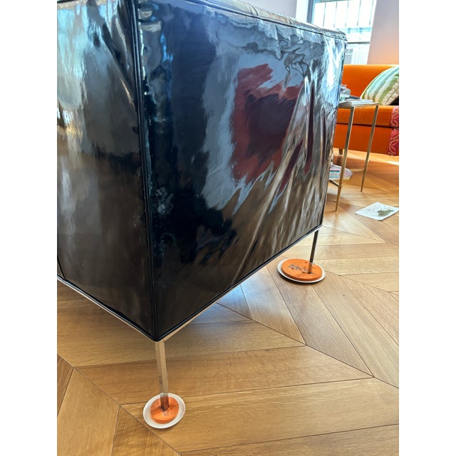 2010s Custom Edelman Patent Leather Tuxedo Sofa For Sale - Image 5 of 11