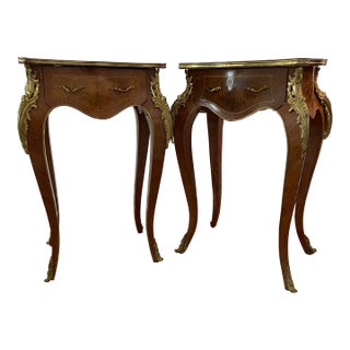 Early 20th Century French Louis XIV Style Tables With Ornate Gold Ormolu Detail - a Pair For Sale