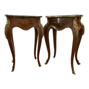 Early 20th Century French Louis XIV Style Tables With Ornate Gold Ormolu Detail - a Pair