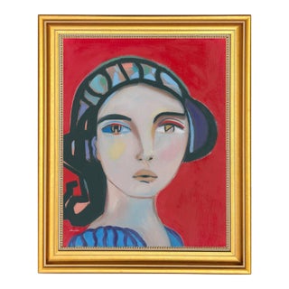 Woman of Pompeii, Abstract Cubist Portrait Oil Painting by Alexandra Swistak For Sale