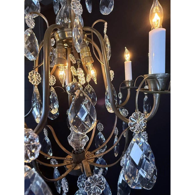 Metal Antique French Bronze & Crystal Chandelier For Sale - Image 7 of 8