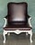 Vintage French Louis XV Style Oxblood Leather Armchair with Painted Frame For Sale - Image 3 of 18