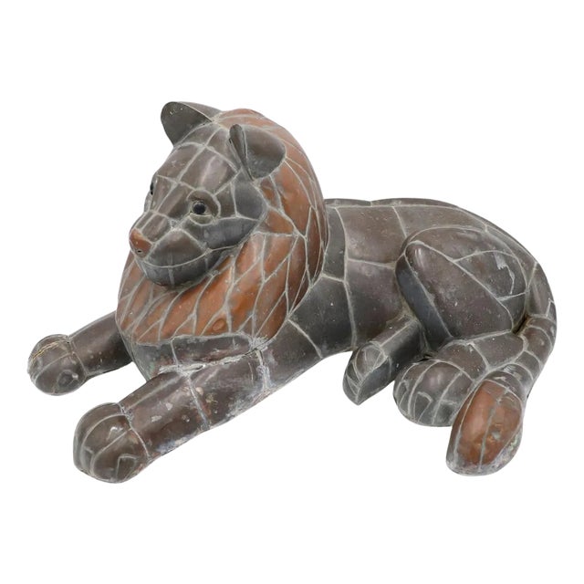 Antique Mexican Brass and Copper Lion Sculpture For Sale