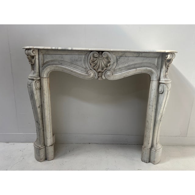 Louis XV Style Fireplace in White Veined Carrara Marble, 1800s For Sale - Image 15 of 15