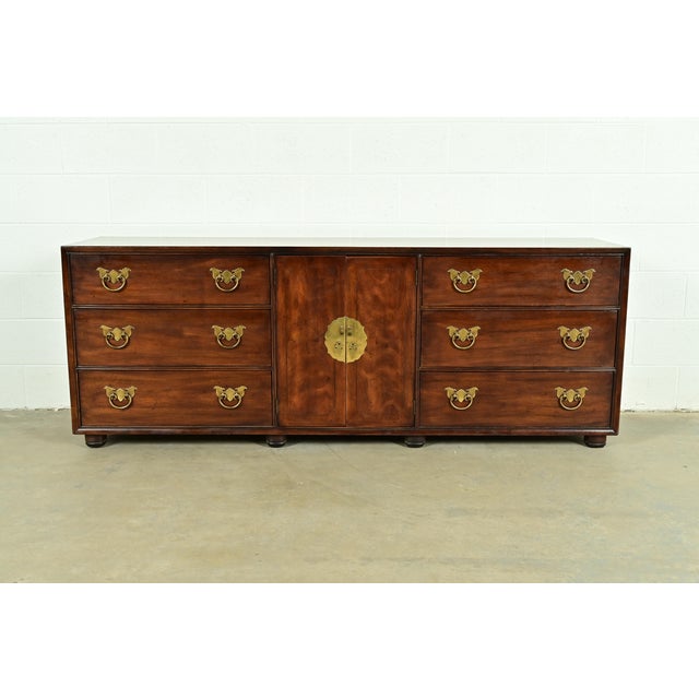 An exceptional Mid-Century Modern Hollywood Regency Chinoiserie triple dresser or credenza By Henredon USA, Circa 1970s...