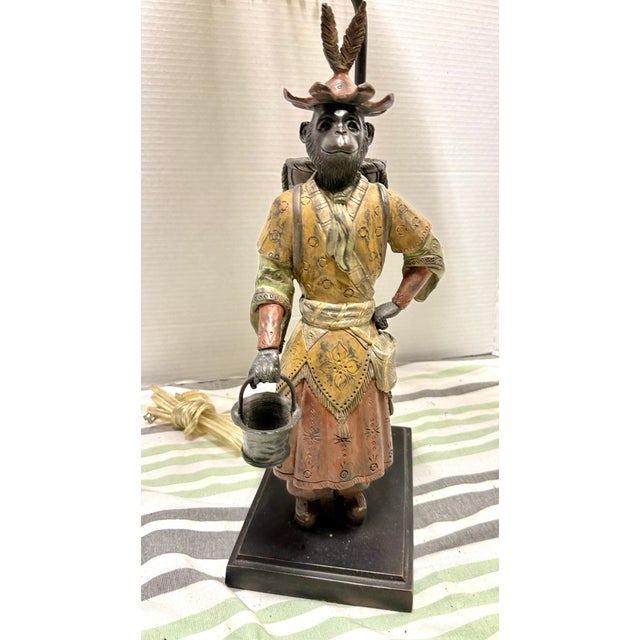 Black Mid 20th Century Chinoiserie Cast Bronze Figural Table Lamp For Sale - Image 8 of 11