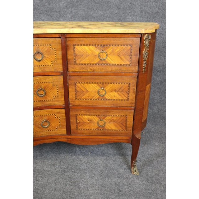 Special Faux Paint Decorated Marble Top Inlaid French Louis XV Wide Dresser 1930 For Sale In Philadelphia - Image 6 of 11