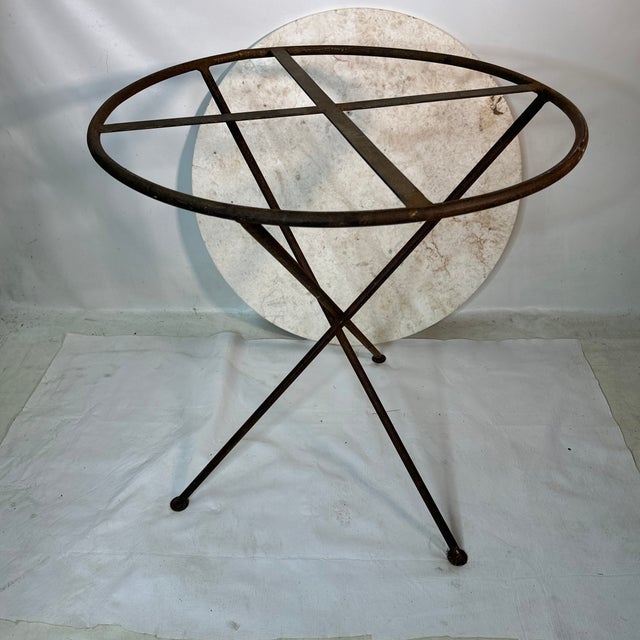 Metal Mid Century Modern Wrought Iron Round Marble Top Cafe Table For Sale - Image 7 of 9