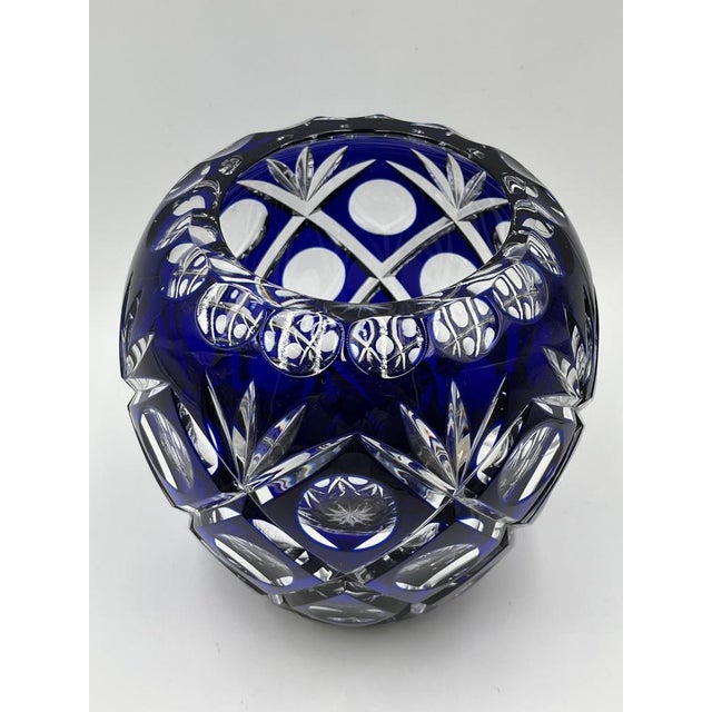 Bohemian Bulbous Crystal Vase in Cobalt Blue, 1950s For Sale - Image 6 of 15