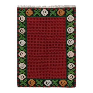 Vintage Tulu Rug in Rich Red With Bessarabian-Inspired Florals - Rug & Kilim For Sale