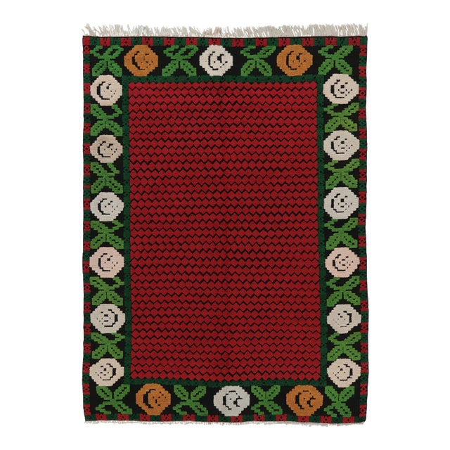 Vintage Tulu Rug in Rich Red With Bessarabian-Inspired Florals - Rug & Kilim For Sale