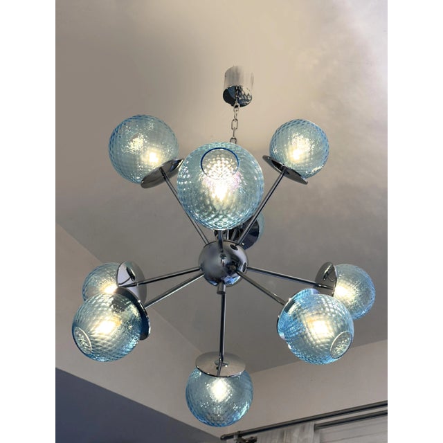 2020s Contemporary Sputnik Light-Blue "Ballotton" Murano Glass Chandelier For Sale - Image 5 of 9