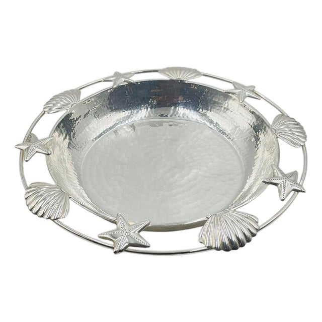 1980s Emilia Castillo Taxco “El Mar” Silver Plate Shell & Starfish Centerpiece Bowl For Sale