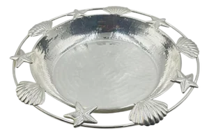1980s Emilia Castillo Taxco “El Mar” Silver Plate Shell & Starfish Centerpiece Bowl