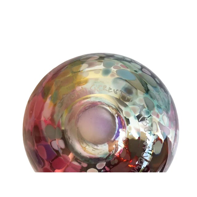 Signed Vintage 1988 John Gerletti Colorful Hand Blown Abstract Art Glass Vase For Sale - Image 9 of 10