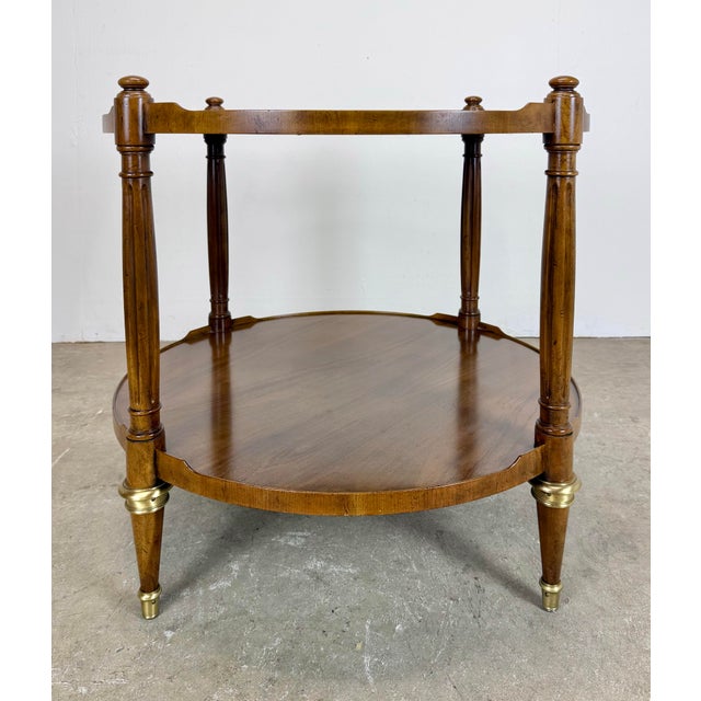 A fabulous vintage Baker Furniture French Regency Louis XVI Style burled walnut two-tier round side table or nightstand...