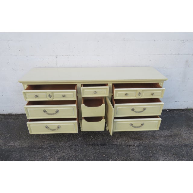 Dixie Mid 20th Century Dixie French Shabby Chic Painted Long Dresser Bathroom Vanity Tv Console 6223 For Sale - Image 4 of 18