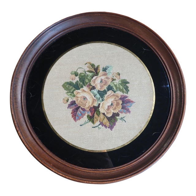 1800s Victorian English Petit Point Floral Embroidery Wall Hanging For Sale