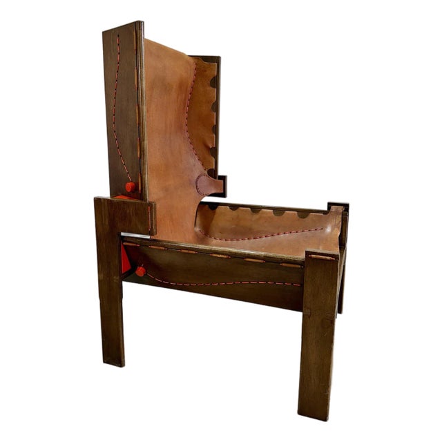 Mid Century Modern South American Plywood and Leather Shelter Chair For Sale