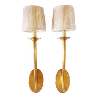Decorative Crafts Inc. Torchiere Style Brass Wall Sconces-a Pair For Sale