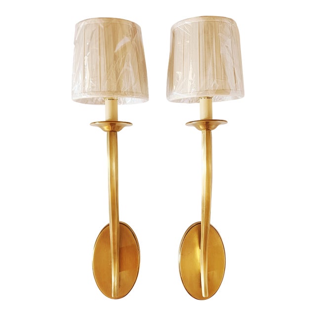 Decorative Crafts Inc. Torchiere Style Brass Wall Sconces-a Pair For Sale